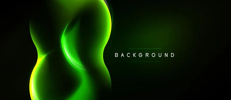 Abstract neon lines form flowing shapes against dark backdrop. Bright green Stock Illustration