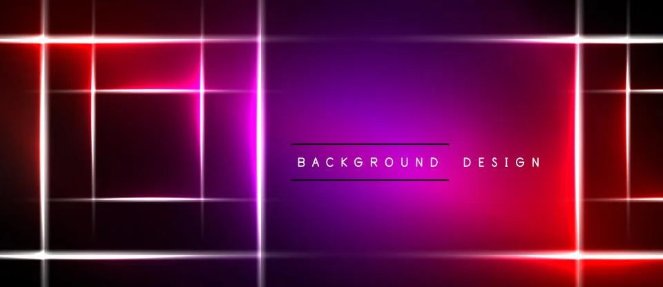 Abstract neon lines form rectangles, gradients shift from purple to red. Dark Stock Illustration