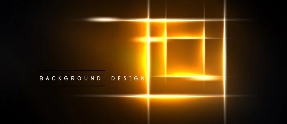 Abstract neon lines form rectangles, glowing warmly against dark background. Stock Illustration