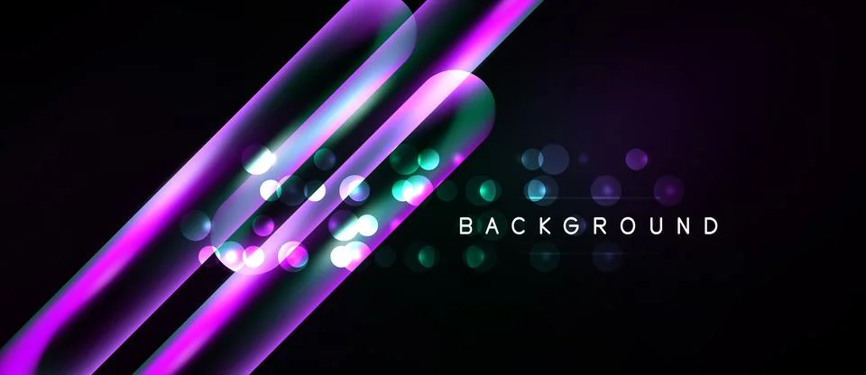 Abstract neon lines, glowing particles over black background. Modern design Ilustração Stock