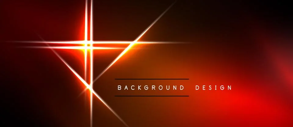 Abstract neon lines intersect, creating bright center point. Dark background Stock Illustration