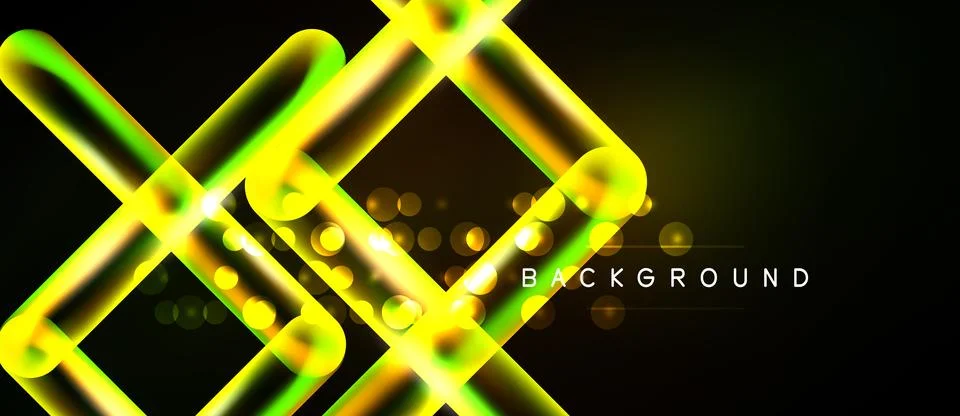 Abstract neon lines intersect, creating dynamic glowing shapes. Bright yellow Stock Illustration