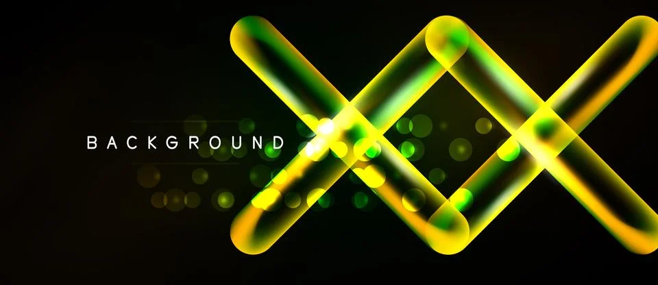 Abstract neon lines intersect, creating dynamic glowing effect. Dark backgrou Stockillustratie