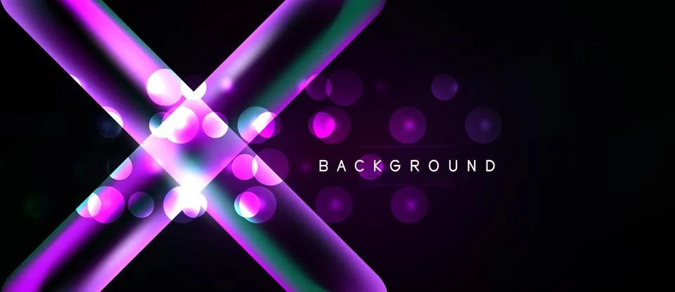 Abstract neon lines intersect, creating bright light effects over dark Ilustração Stock