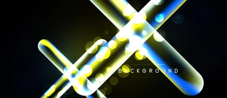 Abstract neon lines intersect, creating bright glowing effect over dark イラスト素材
