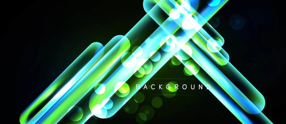Abstract neon lines intersect, creating dynamic glowing shapes. Dark backgrou Stock Illustration