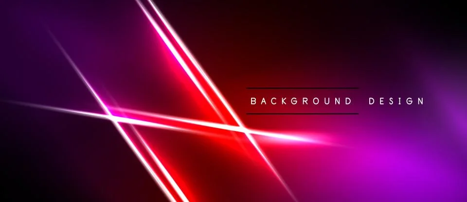 Abstract neon lines intersect over vibrant pink, red gradients. Dark backgrou Stock Illustration