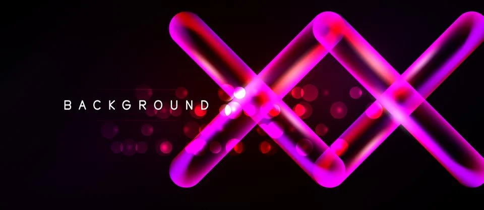 Abstract neon lines intersect over dark background. Circles add depth, creati イラスト素材