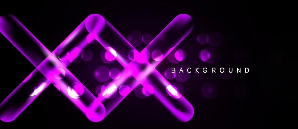 Abstract neon lines intersect over black background. Circles add glow, creati Stock Illustration
