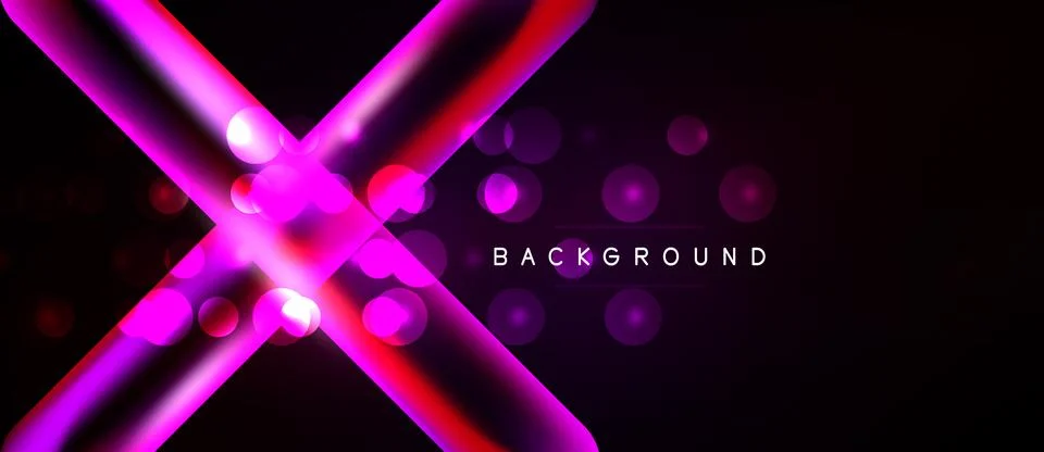 Abstract neon lines intersect over dark background. Pink, red glows create Ilustração Stock