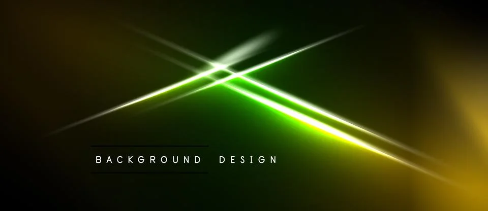 Abstract neon lines intersect over dark background. Bright green, gold hues Stock Illustration