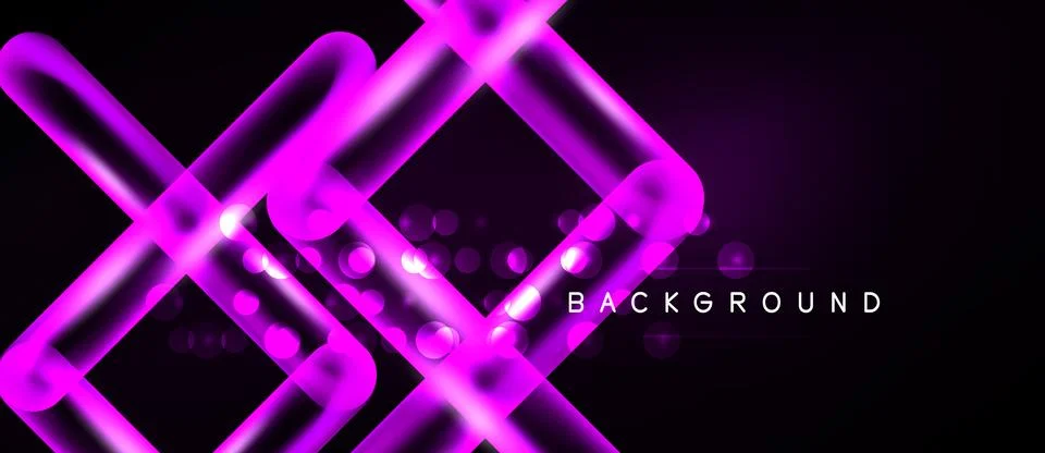 Abstract neon lines intersect over dark background. Circles add depth, creati Ilustração Stock