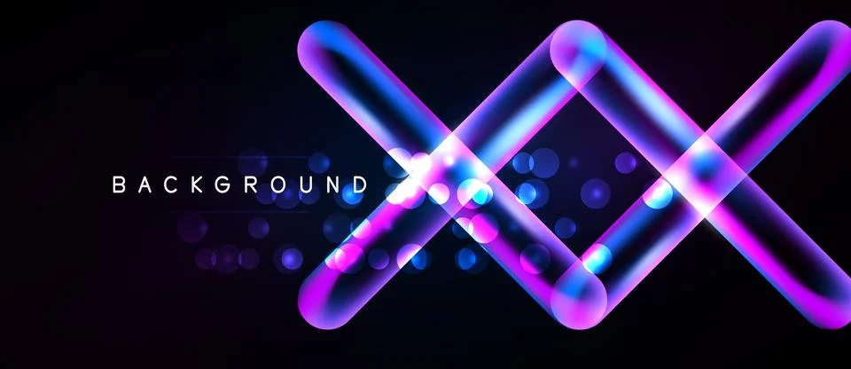 Abstract neon lines intersect over dark background. Vibrant colors create Ilustração Stock