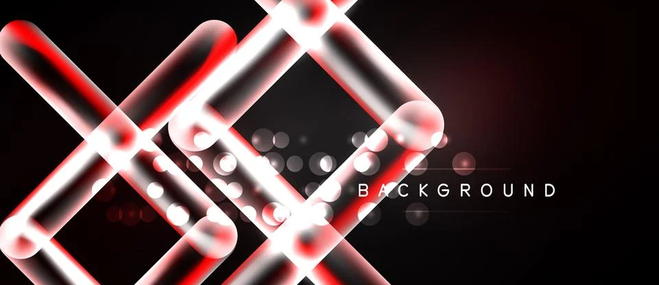 Abstract neon lines intersect over dark background. Bright red accents high.. Ilustração Stock