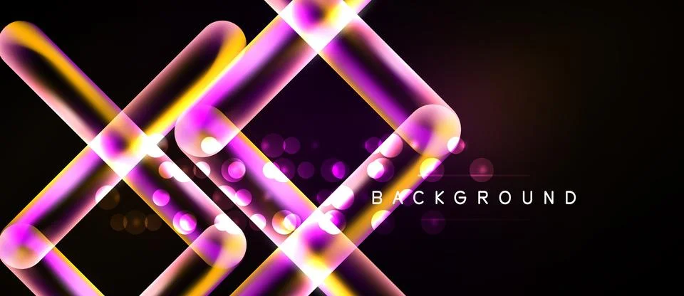 Abstract neon lines intersect over dark background. Bright colors create dy.. Stock Illustration