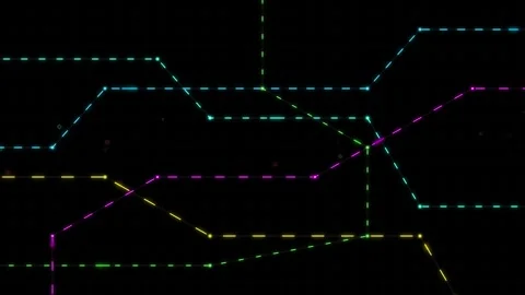 Abstract Neon Lines Network Data Flow Animation on Black Background Stock Footage 347559469