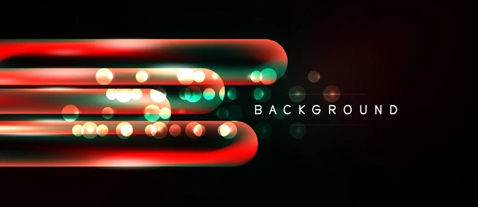 Abstract neon lines over black background. Bright red, green glows create Ilustração Stock