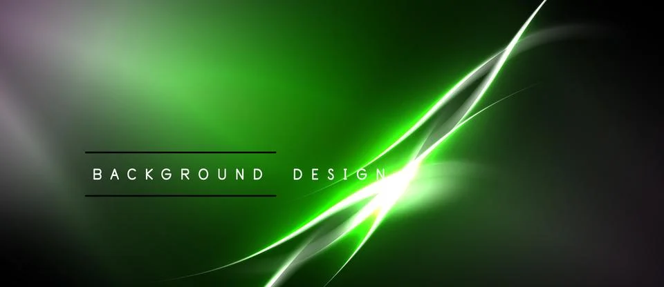 Abstract neon lines over dark green background. Modern design with glowing Stock Illustration