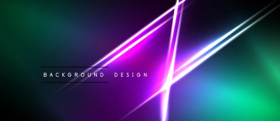 Abstract neon lines over dark gradient background. Vibrant purple, green hues 스톡 일러스트