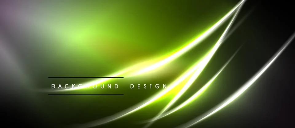 Abstract neon lines over dark green background. Smooth curves create dynamic Stock Illustration