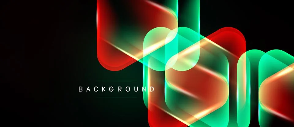 Abstract neon lines overlap, creating dynamic glowing shapes. Dark background Stock Illustration