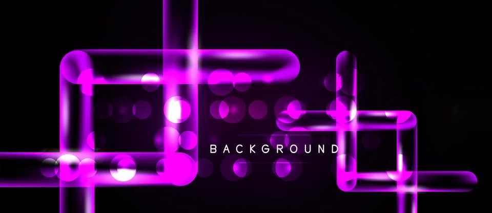 Abstract neon lines, rectangles, circles create vibrant background. Pink glow 스톡 일러스트