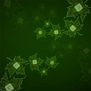 Abstract neon maple leaves with microprocessor inside Stock Illustration