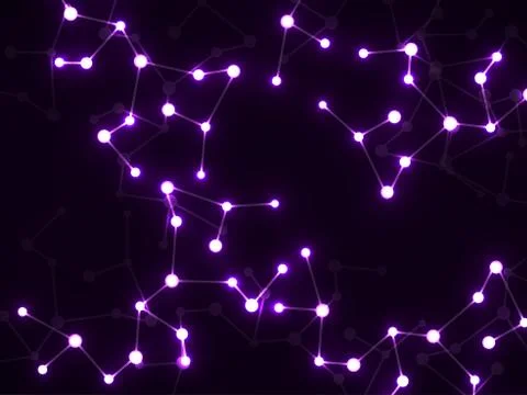 Abstract neon molecular structure, scientific glowing background. Technology  Illustrazione stock