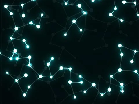 Abstract neon molecular structure, scientific glowing background. Technology  Illustrazione stock