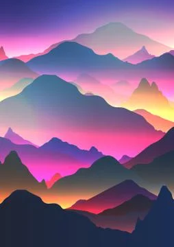 Abstract Neon Mountain Background - Vector Illustration. Stock Illustration