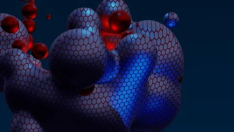 Abstract neon multicolored metaball with scale reptile texture meta ball bubble Stock Illustration