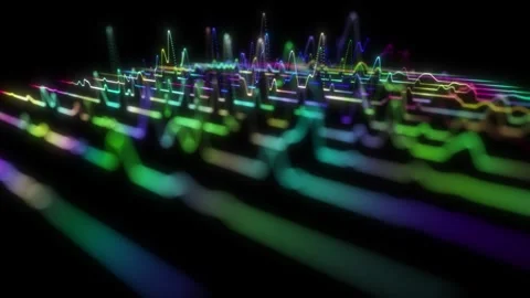 Abstract neon music background. Multicolored sound waves black background. .. Stock Footage 335549675