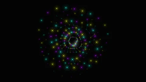 Abstract neon network spiral with connected glowing nodes and futuristic data Stock Footage 346212384