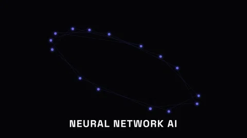 Abstract Neon Neural Network AI Connection on Black Background Loop Stock Footage 337502116