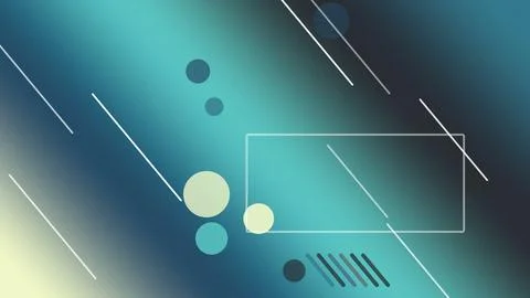 An abstract neon-outlined UI rectangle frames floating dots and diagonal st.. Illustrazione stock