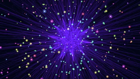 Abstract neon particle explosion background with glowing energy lines and bokeh Stock Footage 334139681