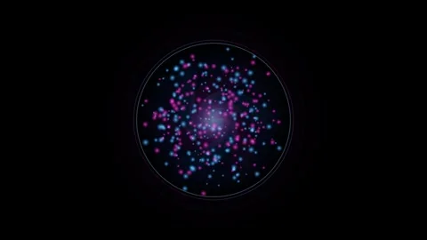 Abstract neon particle sphere motion background, with glowing blue, and pin.. 스톡 동영상 347465371