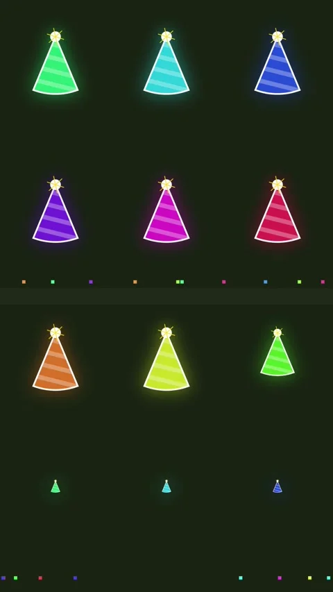Abstract Neon Party Hat Pattern Animation on Dark Background Stock Footage 346197699