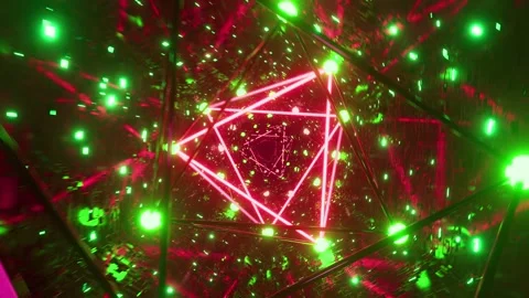 Abstract Neon Pink Triangle Sci Fi Tunnel VJ Loop Animation. Looped 3D rendering Stock Footage 341675217
