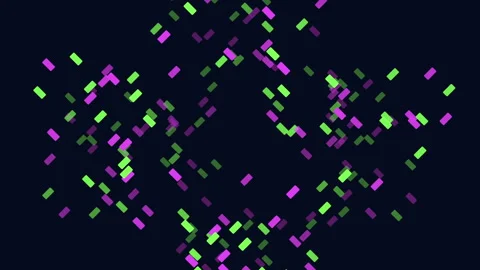 Abstract neon pixels drifting on dark background, digital glitch tech footage Stock Footage 333782918