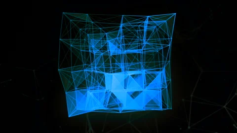 Abstract neon plexus transforming cube on a black background, seamless loop Stock Footage 195953884