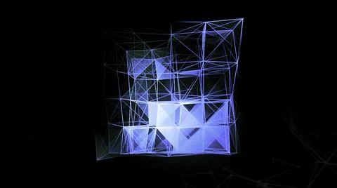 Abstract neon plexus transforming cube on a black background. Motion. 3D moving Illustrazione stock