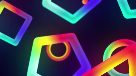 Abstract neon polygon frames floating with colorful glowing gradients Vídeo Stock 335029814