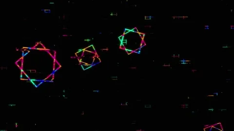 Abstract Neon Polygon Shapes Animation with Glitch Effects 库存影片 333148286