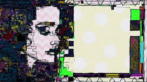 Abstract Neon Portrait With Glitch Collage, Star Motifs And Retro Pop Art T.. Stock Footage 346415177