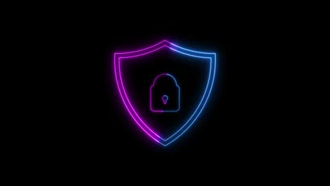 Abstract Neon protection shield icon cyan purple color with glowing lock ic.. Stock Footage 293483075