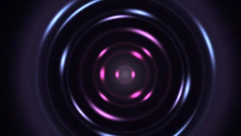 Abstract neon purple and blue concentric circles pulsing light background Stock Footage 346680038