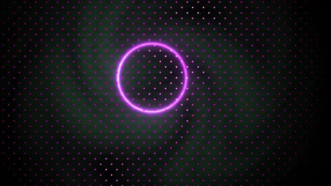 Abstract Neon Purple Circle Glowing on Dark Dotted Pattern Background. Stock Footage 340524217