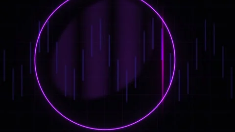 Abstract Neon Purple Circle Pulsing with Digital Audio Waveform Background. Stock Footage 340524205