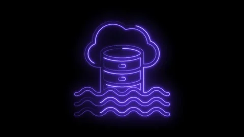 Abstract neon purple cloud data storage with wavy water waves on black back.. Stock Footage 346014057